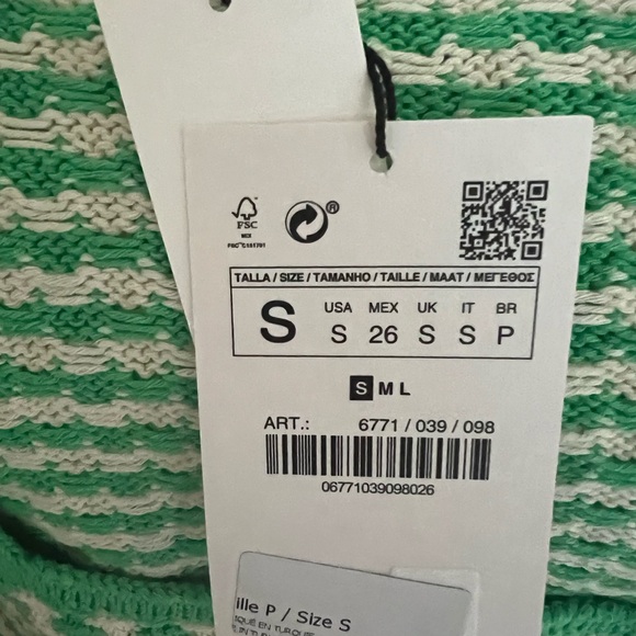Zara Green/Cream Knit Lace Up Crop Top size S - Picture 4 of 5